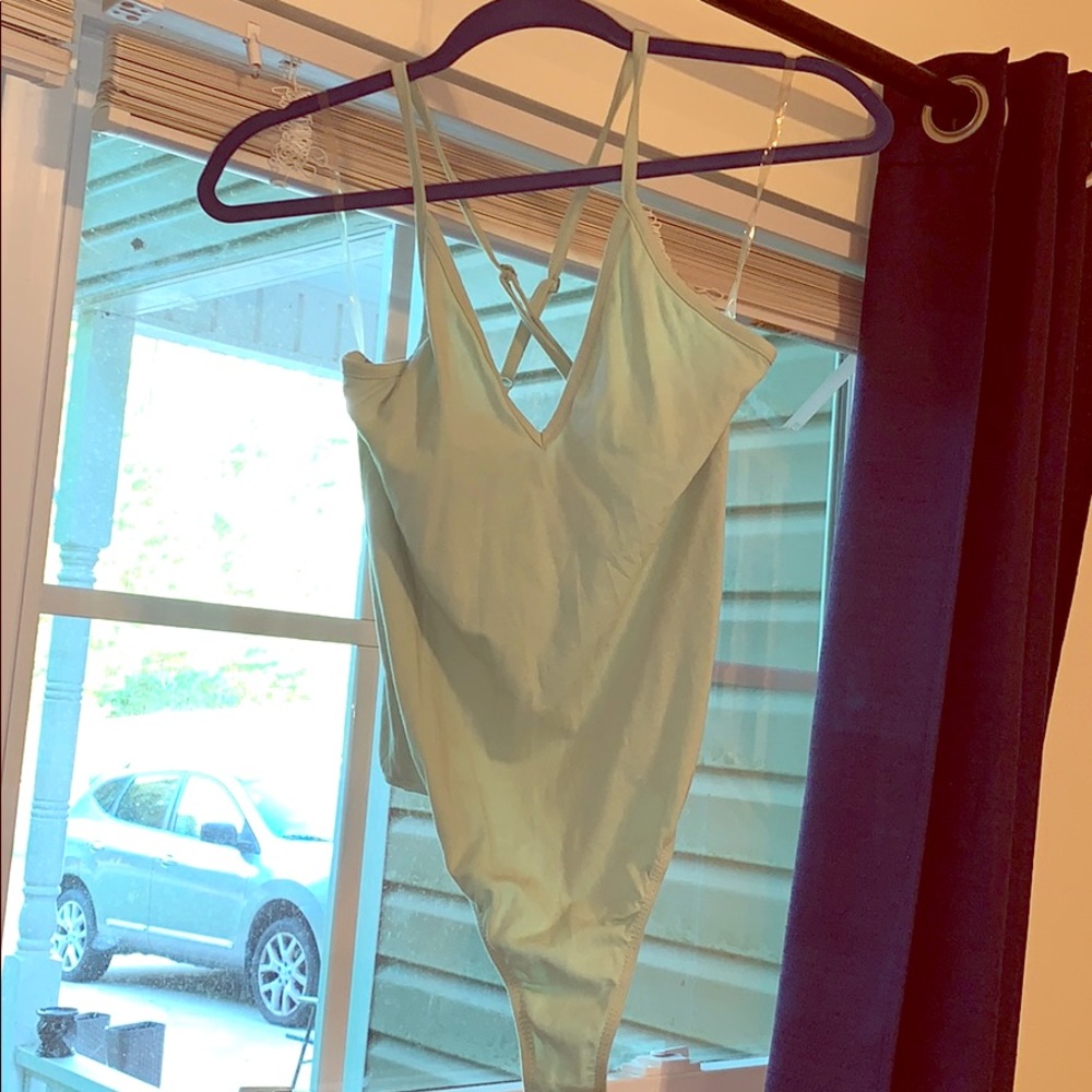 Light green cross back body suit tank top